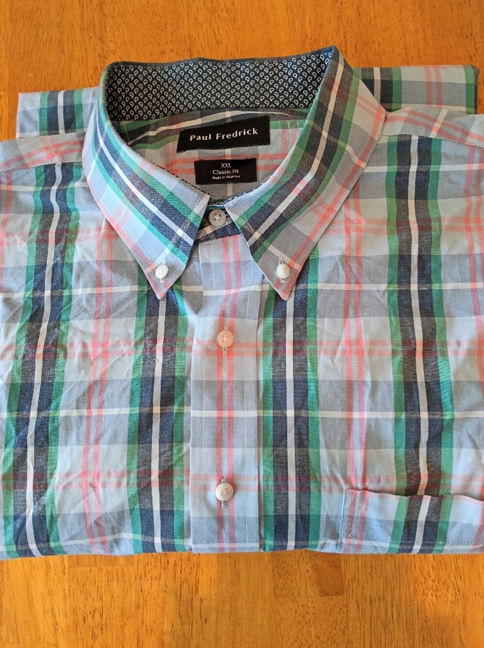 Paul Fredrick Men's Plaid Button-Down Shirt in Light Blue, Green, Navy